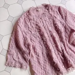 used レトロ くすみピンク フリルブラウス 古着 ヴィンテージvintage