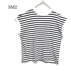 Samansa Mos2 blue ボーダーフレンチスリーブカットソー フリー