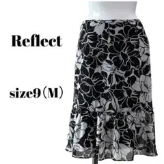 【Reflect 】花柄総柄フレアスカート 裾フリル モノトーン サイズ9(M)のサムネイル