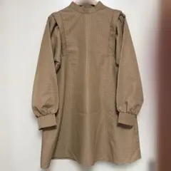 ブラウン系チェック柄 膝丈ワンピース