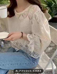 レース プルオーバー 透かしブラウスM 八部袖　 トップス レース カットソー