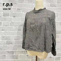 r.p.s チェック柄 フリルネック ブラウス M グレー C774のサムネイル