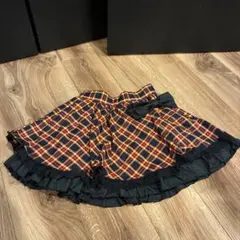 美品　チェック柄フレアスカート M リボン取り外し可能