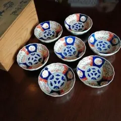 江戸時代末期～明治時代　古伊万里　錦手　七福神に花図　小皿　菓子皿　5客　無傷！ 江戸時代末期～明治時代 古伊万里 錦手 七福神に花図 小皿 菓子皿 5客