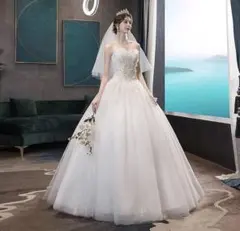 ウェディングドレス フラワー刺繍付き