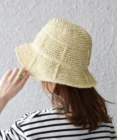 未使用シップスships★透かし編みペーパーバケットハット新品ペーパー麦わら帽子のサムネイル