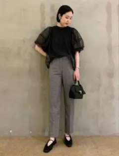 Mila owen後ゴムセンタープレステーパードパンツ ギンガムチェック