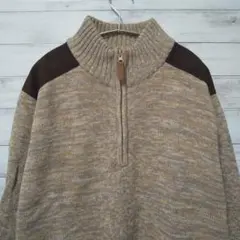 ハーフジップ ニット ウール ベージュ XL USA古着