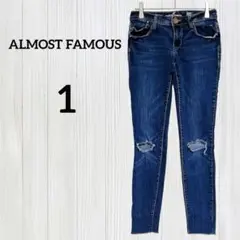 ALMOST FAMOUS【1】ダメージ スキニーデニム ネイビー ヴィンテージ
