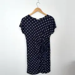 a.v.v. standardミニワンピース 半袖 Sネイビー 水玉 リボン付き