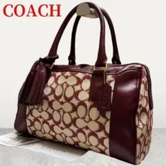 希少!!COACH コーチ ボストンバッグ ハンド シグネチャー ボルドー 革