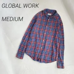 GLOBALWORK チェック柄　ドット柄　レギュラーカラーシャツ　長袖