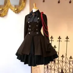 仮装 アイテム 軍服ワンピース Lサイズ ブラウン ロリータ ゴスロリ