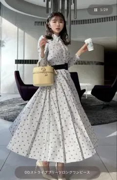 DDストライププリーツロングワンピース