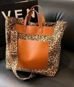 美品★ブラウン ヒョウ柄 ショルダーバッグ