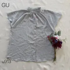 ジーユー　フレンチスリーブ バンドカラー シフォン　GU　ライトブルー　L