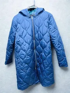 【美品】ダブルジップ キルティング ロングコート フード付き ネイビー L相当