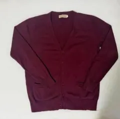 バーガンディ Vネック カーディガン赤カーディガン