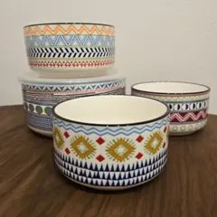 【コストコ 】Signature 蓋付き陶器ボウル　タッパー　4個セット 大中小