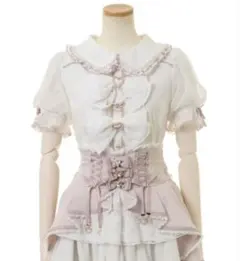 ダブルリボンパフスリーブリブカットトップス