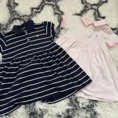 ラルフローレン　ベビー　ボーダー　ワンピ　半袖　女の子　90 ネイビー　ピンク