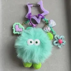 じゃらじゃらキーホルダー　チャーム　キーホルダー　グリーン　モフモフ
