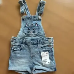 H&M 猫刺繍オーバーオールショートパンツ 3-4Y