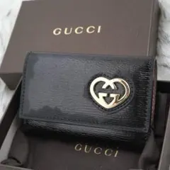 極美品　箱付き　GUCCI グッチ　キーケース　マーモント　ブラック×ピンク