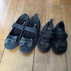 黒いリボン付きバレエシューズ 2足セット