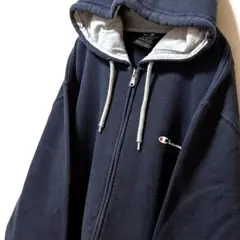 チャンピオン ロゴ フルジップスウェットパーカー ネイビー 紺色 XL 古着