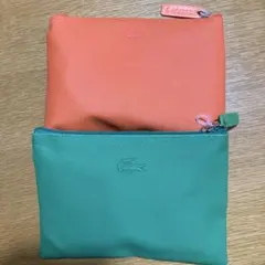 LACOSTE ポーチセット オレンジ &グリーン