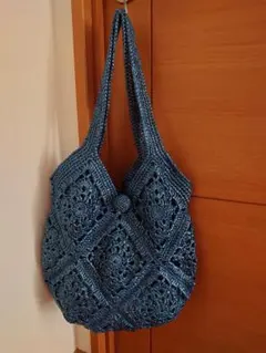 スズランテープモチーフ編みバッグ、紺色、