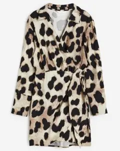 H＆M Wrap dressヒョウ柄 ラップシャツ 長袖ウエストリボンアニマル柄のサムネイル