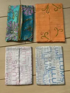 刺繍デザインのティッシュケース２個セットとおまけ２個付
