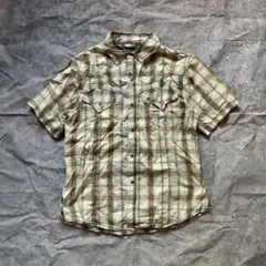 00's vintag チェック柄 半袖シャツ M ブラウン ウエスタン 白 夏のサムネイル