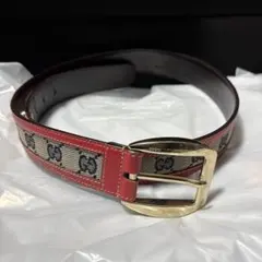 [レアカラー]GUCCI ベルト レザー キャンバス ロゴ イタリア製 ゴールド