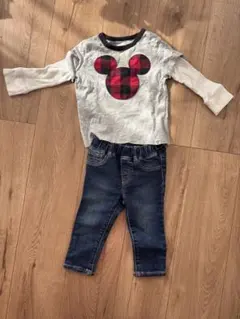 baby gapミッキーマウス柄 トップスとデニムパンツセット