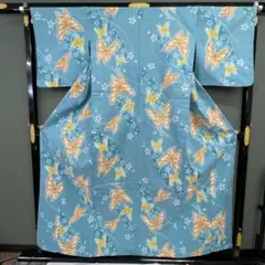 浴衣 着物 蝶柄 花柄 水色 夏物 カジュアル 0513-11-R