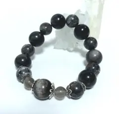 シルバーオブシディアン デザインブレスレット 天然石