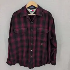 な*ん様 90s トミーフィルフィガー ボードシャツ ループカラー Lサイズ オ