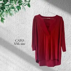 美品✨️CATO【XXL】バーガンディ 五分袖シャツ 18/20W レンガ色