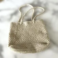 ハンドメイド　ベージュ 編み物 ミニトートバッグ