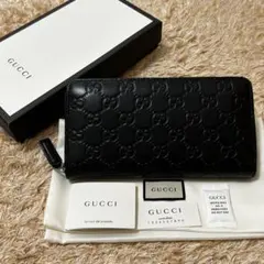 美品✨ グッチ シマ レザー ラウンドジップ 長財布　ブラック