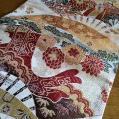 アンティーク　名古屋帯 扇子と花柄の刺繍