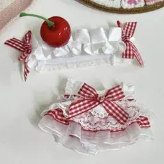 ぬい服 ヘッドドレス 10cm ワンピース 赤色 さくらんぼ リボン