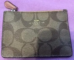 COACH シグネチャー カードケース ベージュ×ピンク