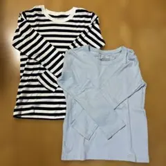 【美品】無印　 長袖Tシャツ 2枚組　サイズ130 水色　紺ボーダー