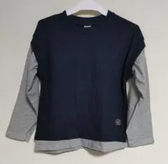 ◆新品未使用◆ネイビー×グレー 重ね着風長袖カットソー 140cm