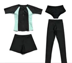 フィットネス用水着 4点セット ブラック/ミントグリーン