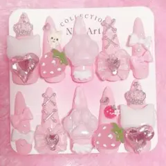 No.38 ハンドメイド ネイルチップ 現品 ピンク 白 量産型 地雷